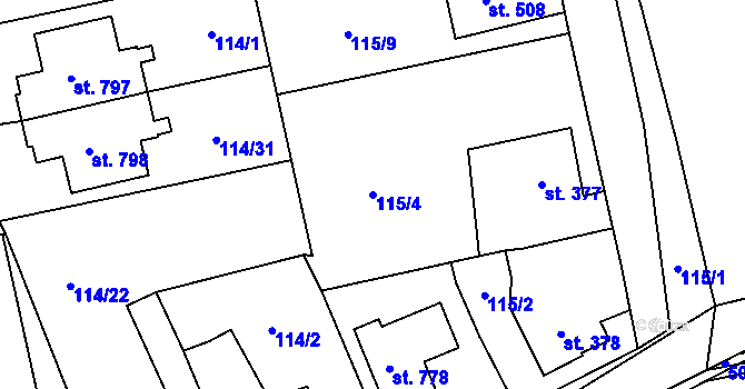 Parcela st. 115/4 v KÚ Dušníky u Rudné, Katastrální mapa