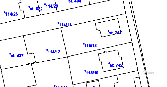 Parcela st. 115/18 v KÚ Dušníky u Rudné, Katastrální mapa