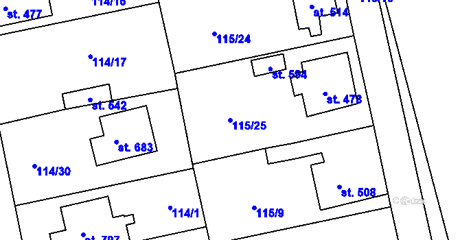Parcela st. 115/25 v KÚ Dušníky u Rudné, Katastrální mapa