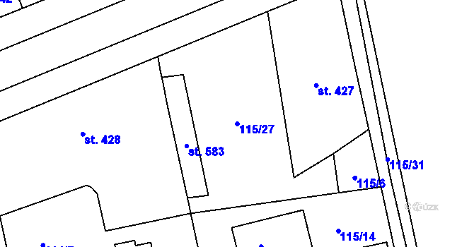 Parcela st. 115/27 v KÚ Dušníky u Rudné, Katastrální mapa