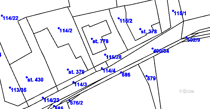 Parcela st. 115/28 v KÚ Dušníky u Rudné, Katastrální mapa