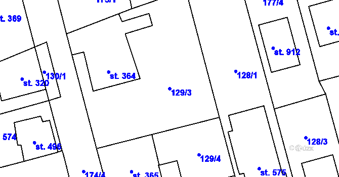 Parcela st. 129/3 v KÚ Dušníky u Rudné, Katastrální mapa