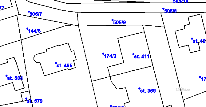 Parcela st. 174/3 v KÚ Dušníky u Rudné, Katastrální mapa