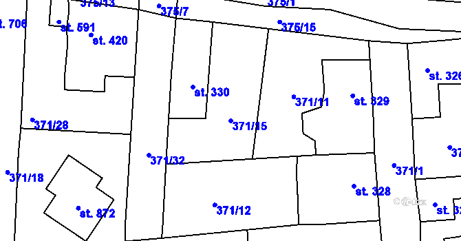 Parcela st. 371/15 v KÚ Dušníky u Rudné, Katastrální mapa