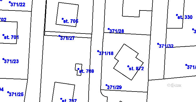 Parcela st. 371/18 v KÚ Dušníky u Rudné, Katastrální mapa
