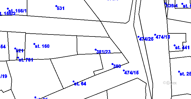 Parcela st. 381/23 v KÚ Dušníky u Rudné, Katastrální mapa