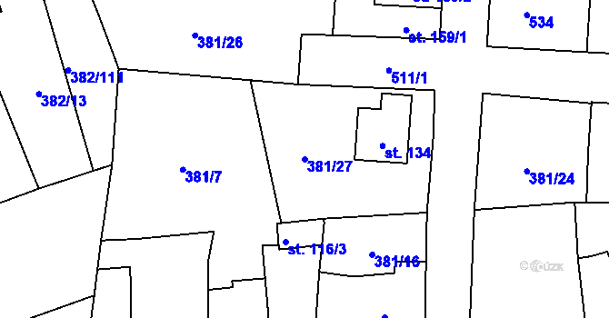 Parcela st. 381/27 v KÚ Dušníky u Rudné, Katastrální mapa