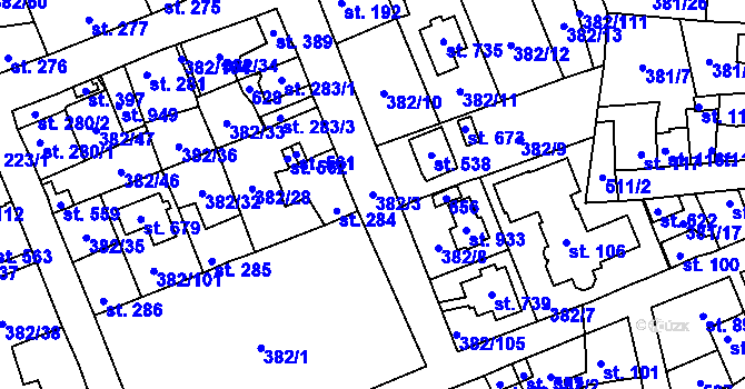Parcela st. 382/3 v KÚ Dušníky u Rudné, Katastrální mapa