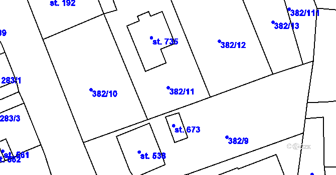 Parcela st. 382/11 v KÚ Dušníky u Rudné, Katastrální mapa
