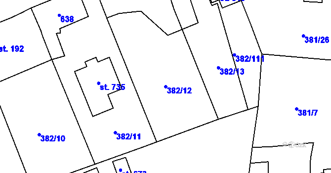Parcela st. 382/12 v KÚ Dušníky u Rudné, Katastrální mapa