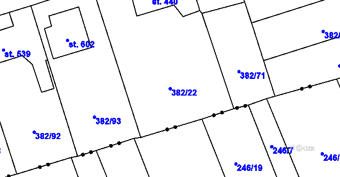 Parcela st. 382/22 v KÚ Dušníky u Rudné, Katastrální mapa