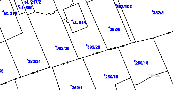 Parcela st. 382/29 v KÚ Dušníky u Rudné, Katastrální mapa