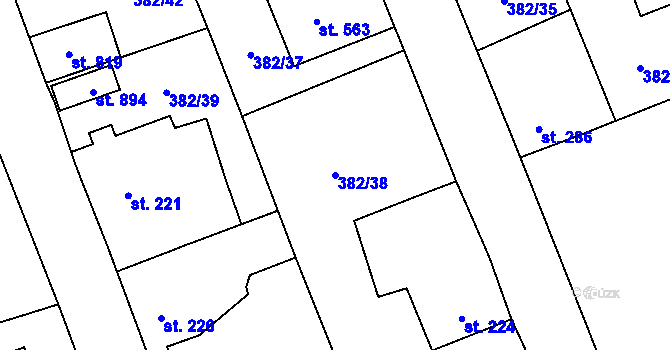 Parcela st. 382/38 v KÚ Dušníky u Rudné, Katastrální mapa