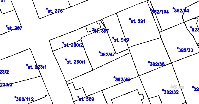 Parcela st. 382/47 v KÚ Dušníky u Rudné, Katastrální mapa