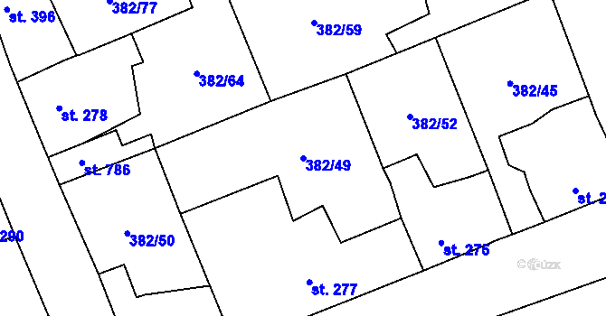Parcela st. 382/49 v KÚ Dušníky u Rudné, Katastrální mapa