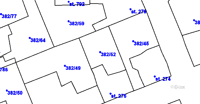 Parcela st. 382/52 v KÚ Dušníky u Rudné, Katastrální mapa