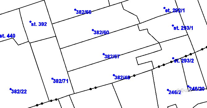 Parcela st. 382/67 v KÚ Dušníky u Rudné, Katastrální mapa