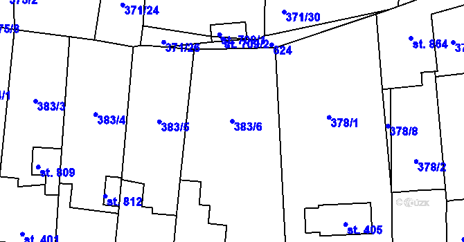 Parcela st. 383/6 v KÚ Dušníky u Rudné, Katastrální mapa