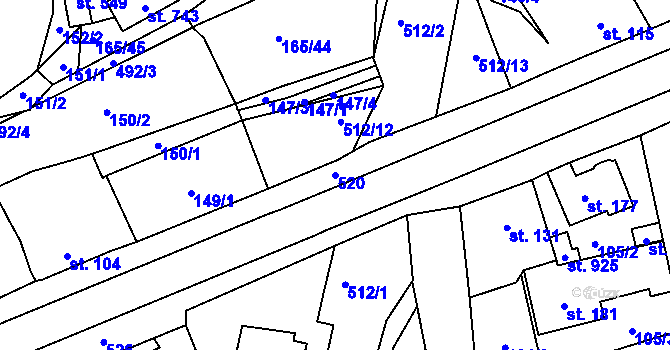 Parcela st. 520 v KÚ Dušníky u Rudné, Katastrální mapa
