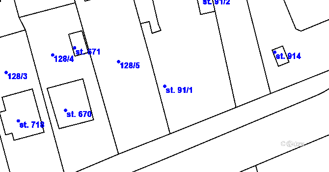 Parcela st. 91/1 v KÚ Dušníky u Rudné, Katastrální mapa