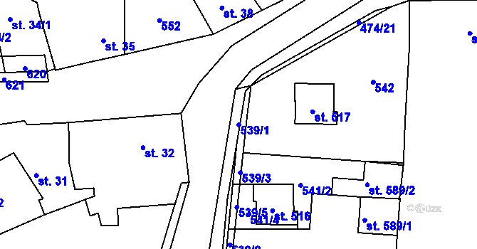 Parcela st. 539/1 v KÚ Dušníky u Rudné, Katastrální mapa