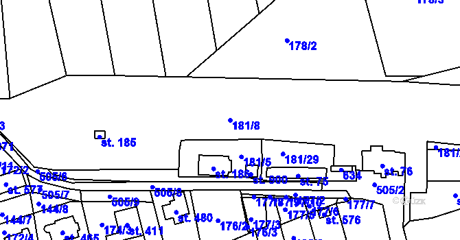 Parcela st. 181/8 v KÚ Dušníky u Rudné, Katastrální mapa