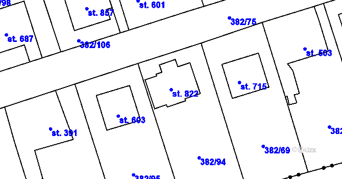 Parcela st. 822 v KÚ Dušníky u Rudné, Katastrální mapa