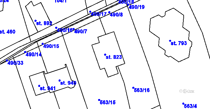 Parcela st. 823 v KÚ Dušníky u Rudné, Katastrální mapa