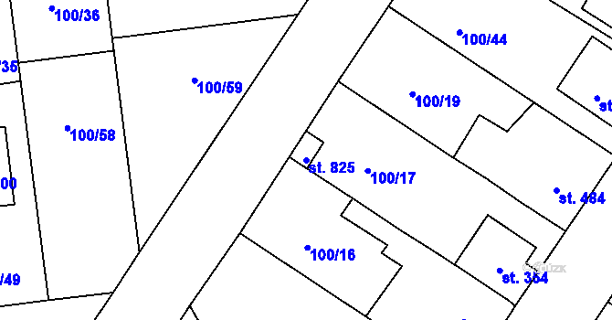 Parcela st. 825 v KÚ Dušníky u Rudné, Katastrální mapa