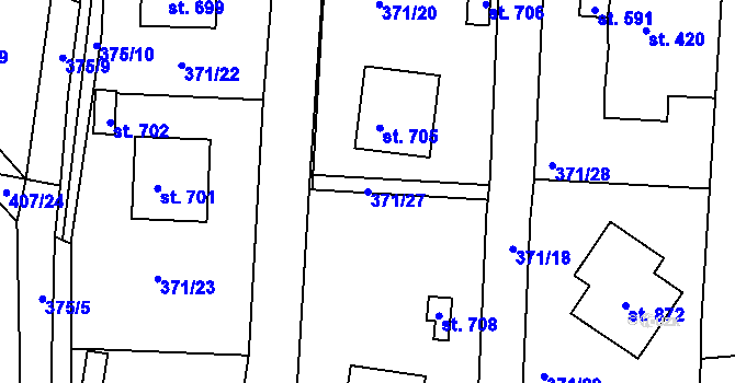 Parcela st. 371/27 v KÚ Dušníky u Rudné, Katastrální mapa
