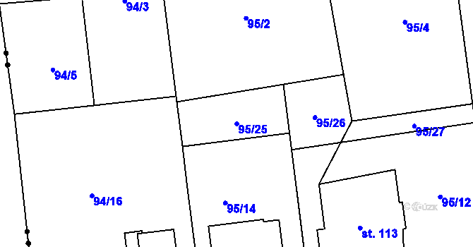 Parcela st. 95/25 v KÚ Dušníky u Rudné, Katastrální mapa