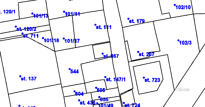 Parcela st. 867 v KÚ Dušníky u Rudné, Katastrální mapa