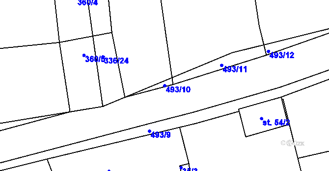 Parcela st. 493/10 v KÚ Dušníky u Rudné, Katastrální mapa