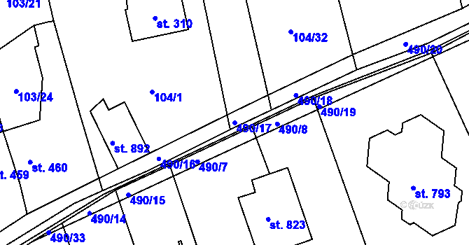 Parcela st. 490/17 v KÚ Dušníky u Rudné, Katastrální mapa