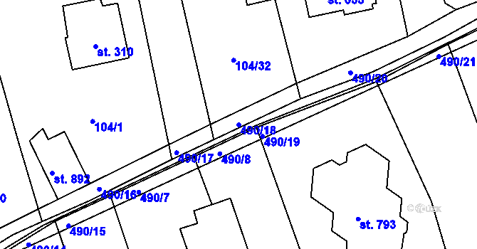 Parcela st. 490/18 v KÚ Dušníky u Rudné, Katastrální mapa