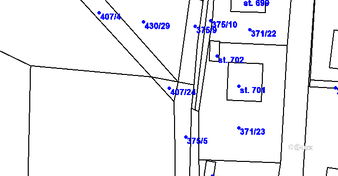 Parcela st. 407/24 v KÚ Dušníky u Rudné, Katastrální mapa