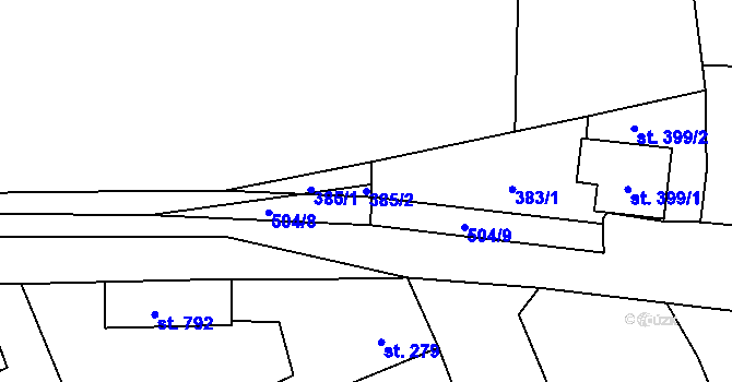 Parcela st. 385/2 v KÚ Dušníky u Rudné, Katastrální mapa