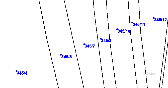 Parcela st. 345/7 v KÚ Dušníky u Rudné, Katastrální mapa