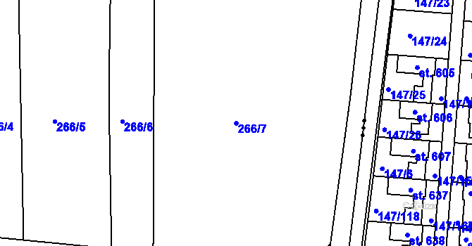 Parcela st. 266/7 v KÚ Dušníky u Rudné, Katastrální mapa