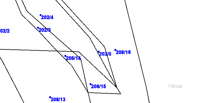Parcela st. 202/5 v KÚ Dušníky u Rudné, Katastrální mapa