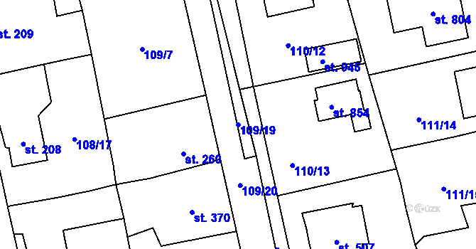 Parcela st. 109/19 v KÚ Dušníky u Rudné, Katastrální mapa