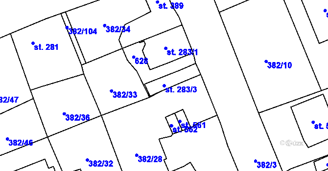 Parcela st. 283/3 v KÚ Dušníky u Rudné, Katastrální mapa