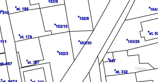 Parcela st. 102/30 v KÚ Dušníky u Rudné, Katastrální mapa