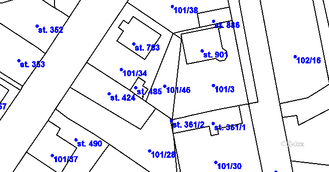 Parcela st. 101/46 v KÚ Dušníky u Rudné, Katastrální mapa