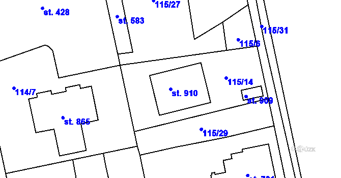 Parcela st. 910 v KÚ Dušníky u Rudné, Katastrální mapa