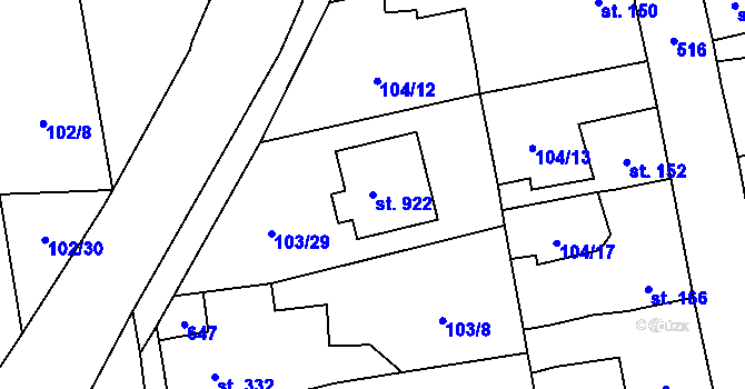 Parcela st. 922 v KÚ Dušníky u Rudné, Katastrální mapa