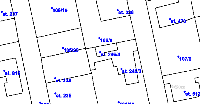 Parcela st. 246/4 v KÚ Dušníky u Rudné, Katastrální mapa
