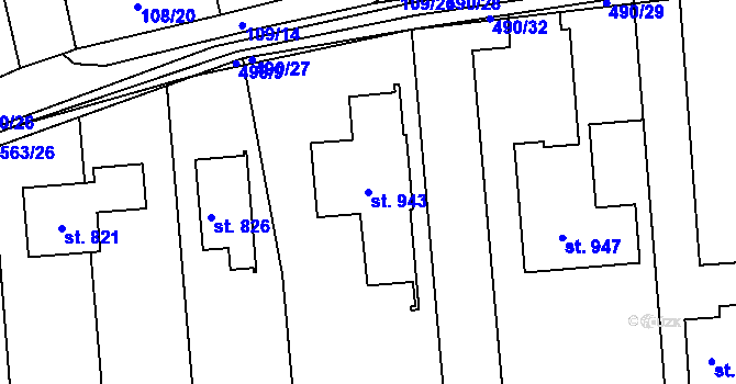 Parcela st. 943 v KÚ Dušníky u Rudné, Katastrální mapa