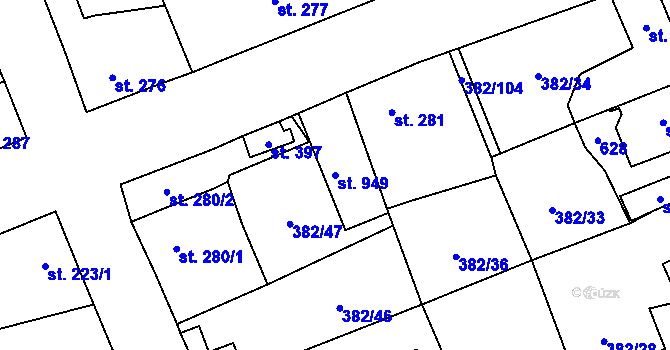 Parcela st. 949 v KÚ Dušníky u Rudné, Katastrální mapa
