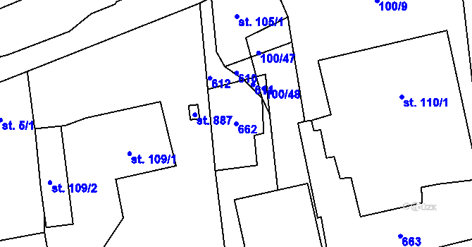 Parcela st. 662 v KÚ Dušníky u Rudné, Katastrální mapa